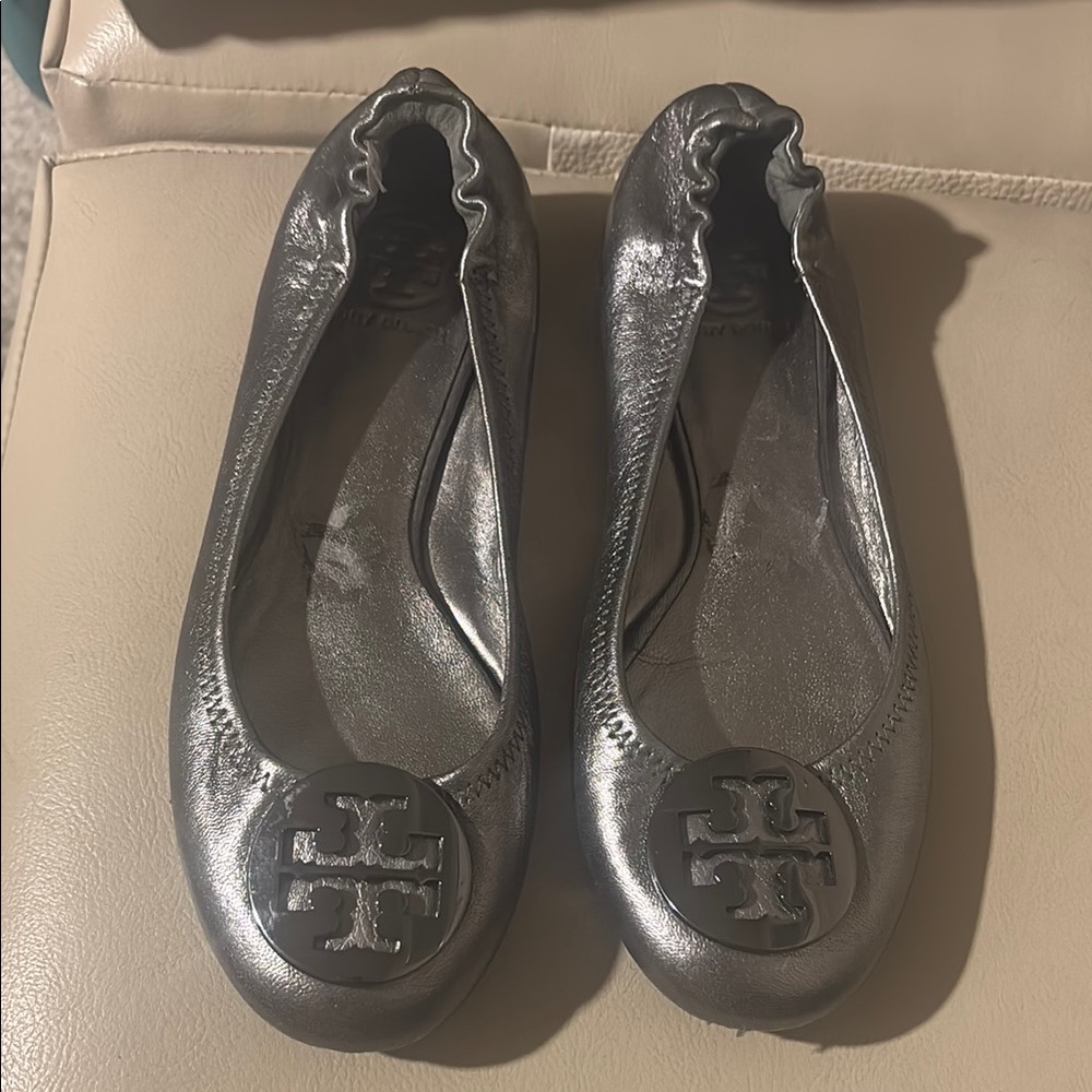 Tory Burch Metallic Silver Flats